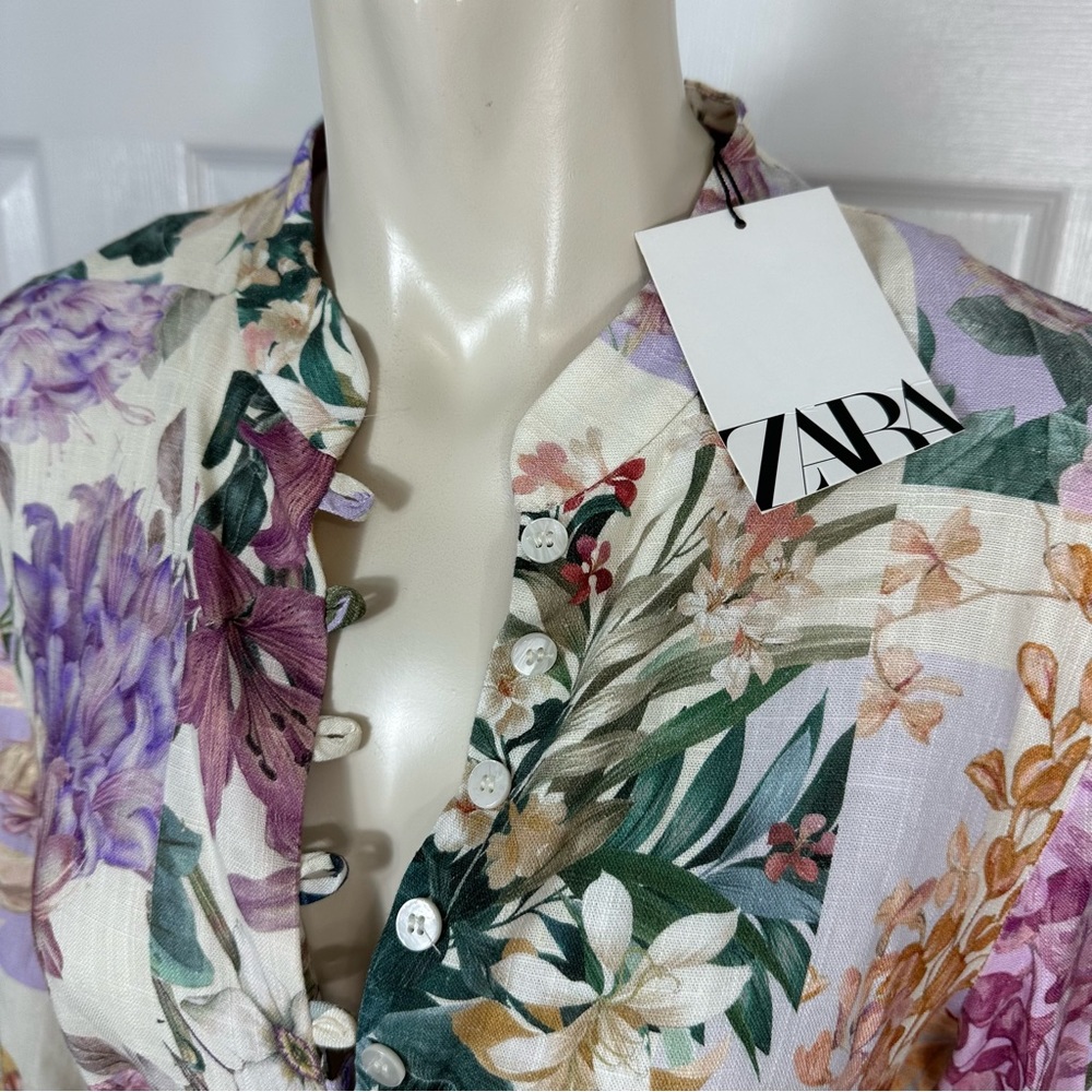 ZARA mini dress BELTED FLORAL button up dress or tunic top simply CHIC BOHO M - Picture 14 of 15